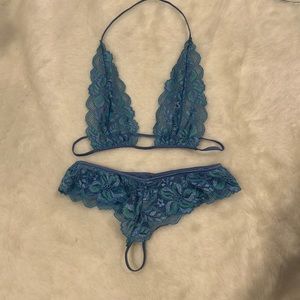 Lace halter bralette with matching g-string
